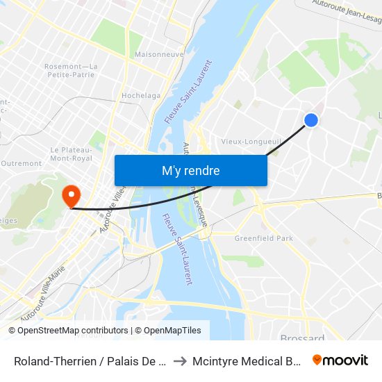 Roland-Therrien / Palais De Justice to Mcintyre Medical Building map