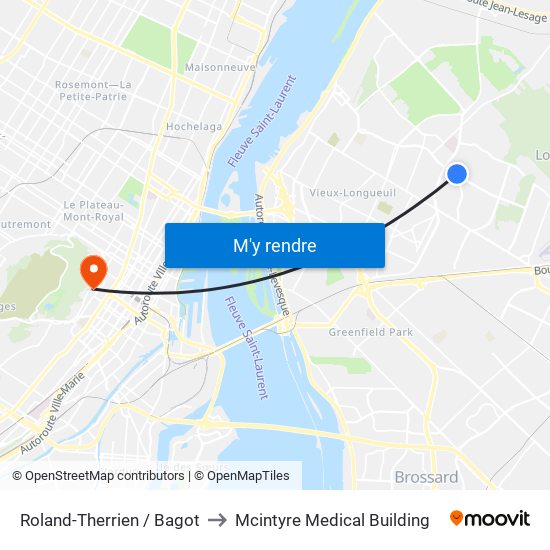 Roland-Therrien / Bagot to Mcintyre Medical Building map