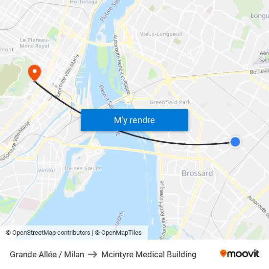 Grande Allée / Milan to Mcintyre Medical Building map