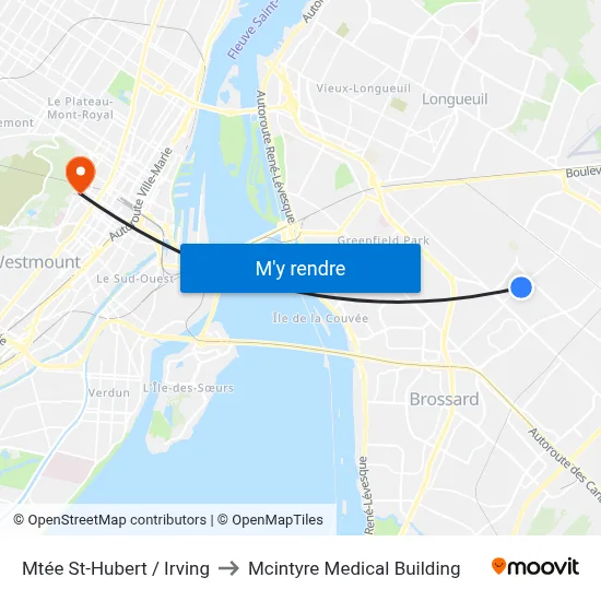 Mtée St-Hubert / Irving to Mcintyre Medical Building map