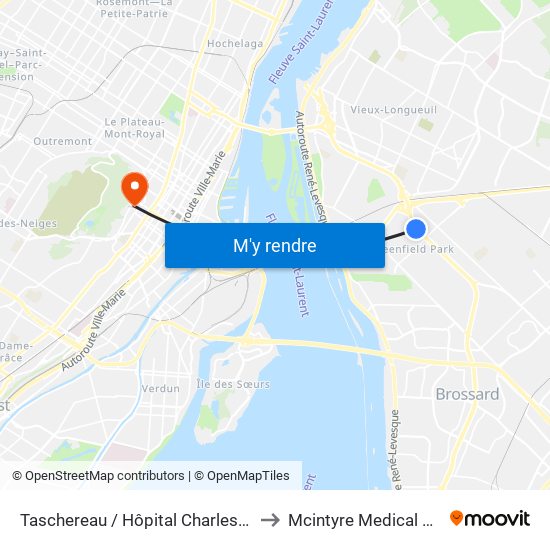 Taschereau / Hôpital Charles-Le Moyne to Mcintyre Medical Building map