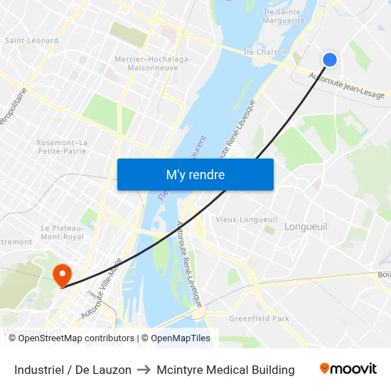 Industriel / De Lauzon to Mcintyre Medical Building map