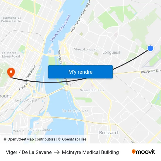 Viger / De La Savane to Mcintyre Medical Building map