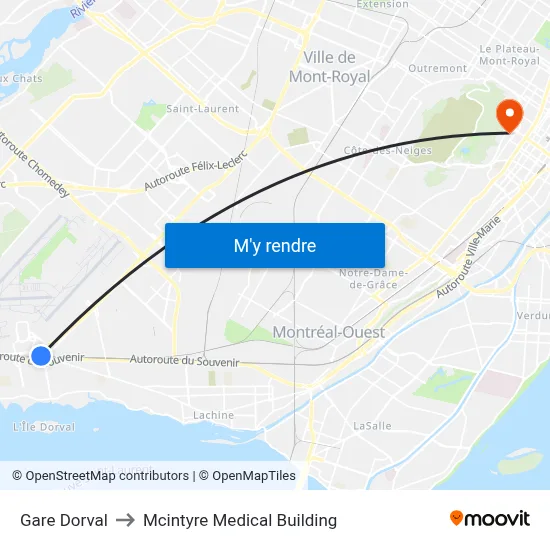 Gare Dorval to Mcintyre Medical Building map