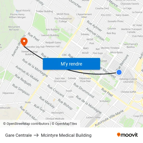 Gare Centrale to Mcintyre Medical Building map