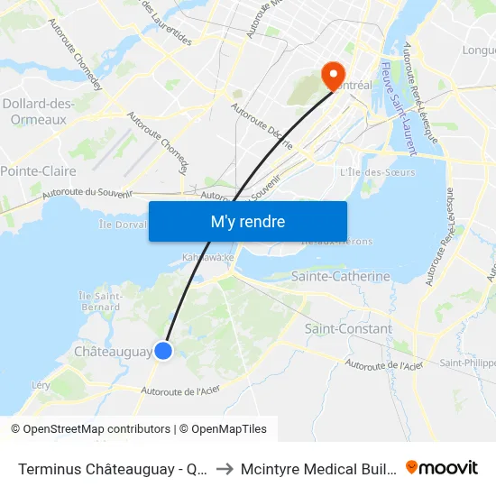 Terminus Châteauguay - Quai 6 to Mcintyre Medical Building map