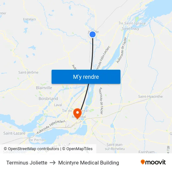 Terminus Joliette to Mcintyre Medical Building map