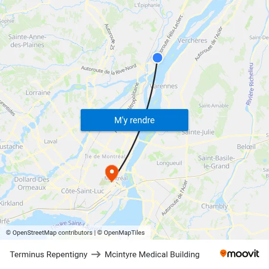 Terminus Repentigny to Mcintyre Medical Building map
