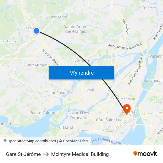 Gare St-Jérôme to Mcintyre Medical Building map