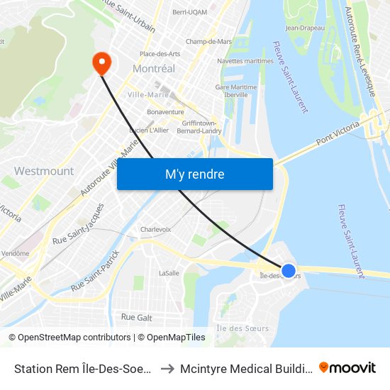 Station Rem Île-Des-Soeurs to Mcintyre Medical Building map