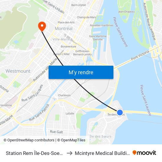 Station Rem Île-Des-Soeurs to Mcintyre Medical Building map