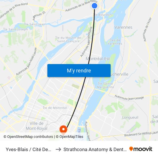 Yves-Blais / Cité Des Pionniers to Strathcona Anatomy & Dentistry Building map