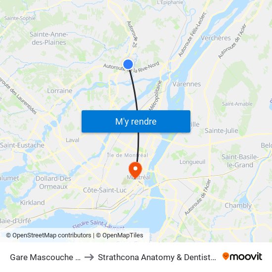 Gare Mascouche Quai 5 to Strathcona Anatomy & Dentistry Building map