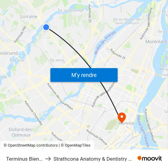 Terminus Bienville to Strathcona Anatomy & Dentistry Building map