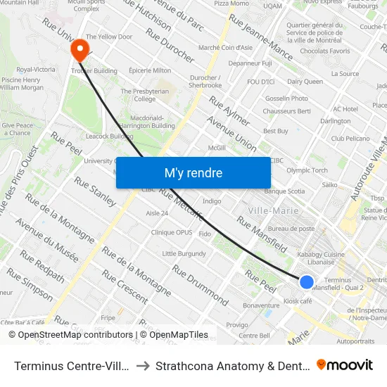 Terminus Centre-Ville Porte 16 to Strathcona Anatomy & Dentistry Building map