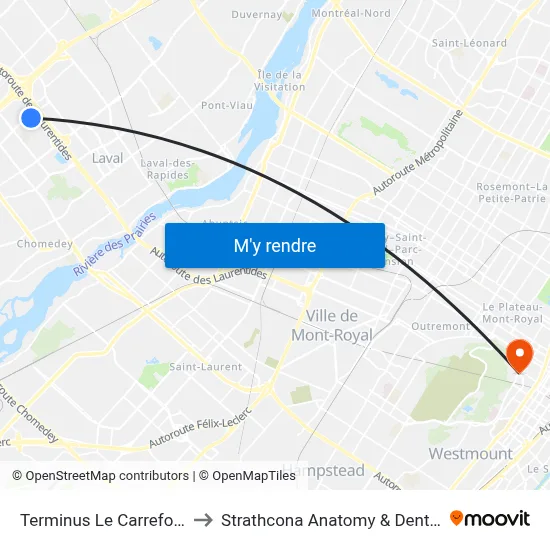 Terminus Le Carrefour - Quai 1 to Strathcona Anatomy & Dentistry Building map