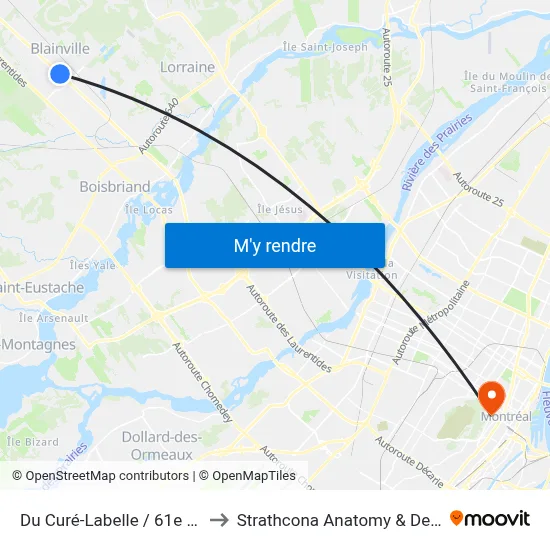 Du Curé-Labelle / 61e Avenue Ouest to Strathcona Anatomy & Dentistry Building map