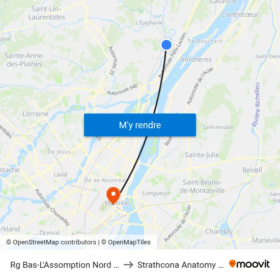 Rg Bas-L'Assomption Nord / Devant Le Civique 905 to Strathcona Anatomy & Dentistry Building map