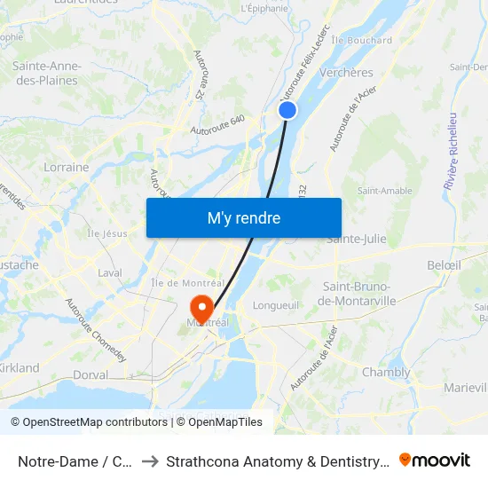 Notre-Dame / Claude to Strathcona Anatomy & Dentistry Building map