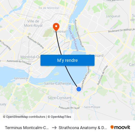 Terminus Montcalm-Candiac - Quai 3 to Strathcona Anatomy & Dentistry Building map