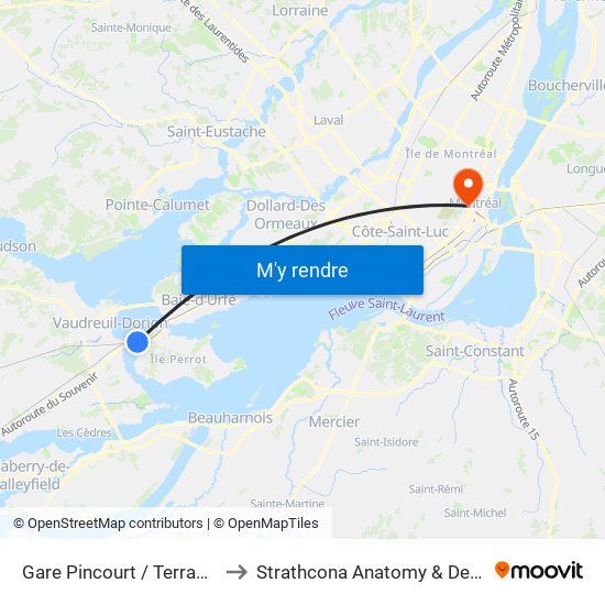 Gare Pincourt / Terrasse-Vaudreuil to Strathcona Anatomy & Dentistry Building map