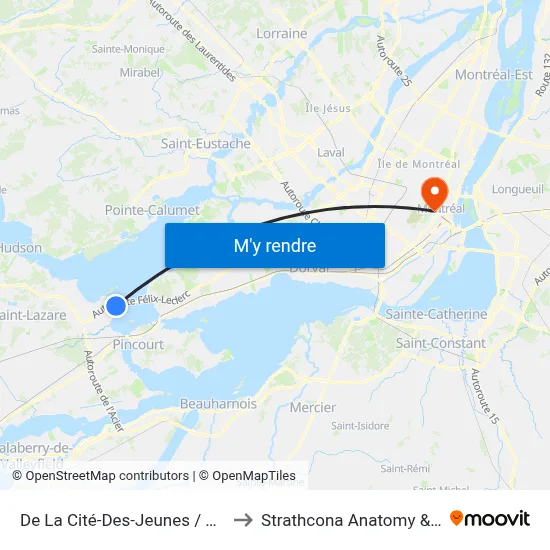 De La Cité-Des-Jeunes / Accès Autoroute 40-E to Strathcona Anatomy & Dentistry Building map