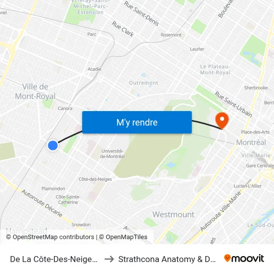 De La Côte-Des-Neiges / De Bedford to Strathcona Anatomy & Dentistry Building map