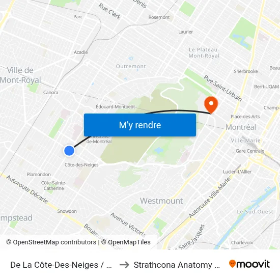 De La Côte-Des-Neiges / Côte-Sainte-Catherine to Strathcona Anatomy & Dentistry Building map