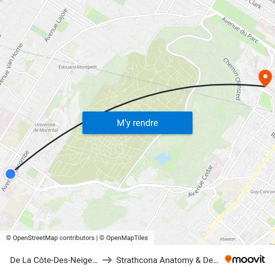 De La Côte-Des-Neiges / Lacombe to Strathcona Anatomy & Dentistry Building map