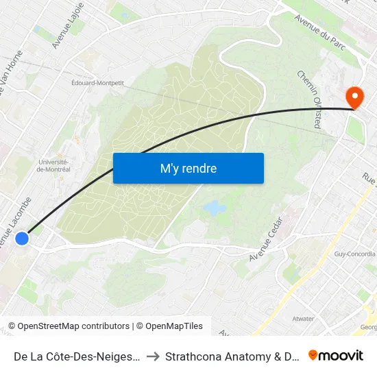 De La Côte-Des-Neiges / Jean-Brillant to Strathcona Anatomy & Dentistry Building map