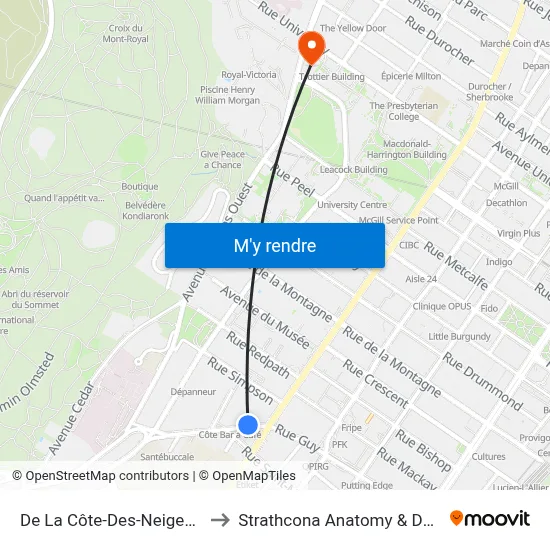 De La Côte-Des-Neiges / Sherbrooke to Strathcona Anatomy & Dentistry Building map