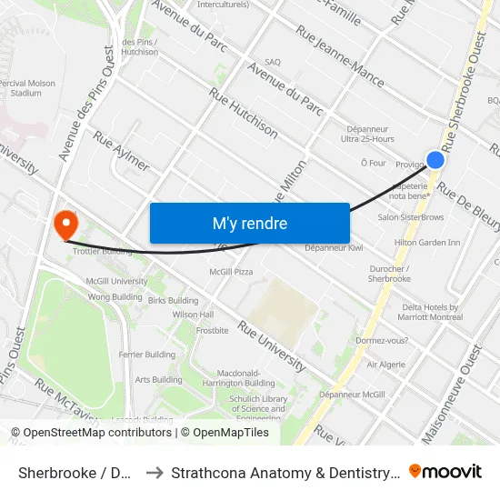 Sherbrooke / Du Parc to Strathcona Anatomy & Dentistry Building map