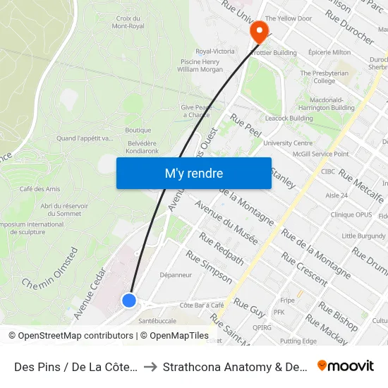 Des Pins / De La Côte-Des-Neiges to Strathcona Anatomy & Dentistry Building map