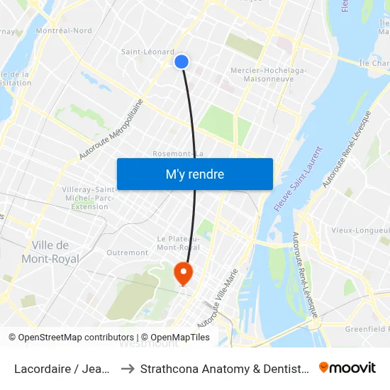 Lacordaire / Jean-Talon to Strathcona Anatomy & Dentistry Building map