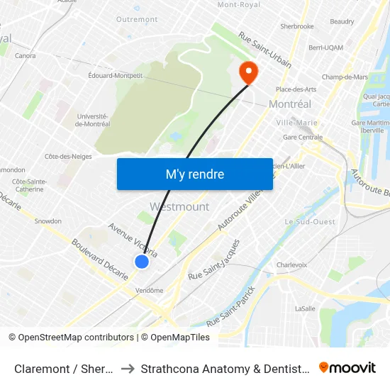 Claremont / Sherbrooke to Strathcona Anatomy & Dentistry Building map