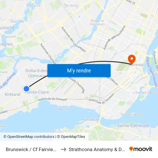 Brunswick / Cf Fairview Pointe-Claire to Strathcona Anatomy & Dentistry Building map