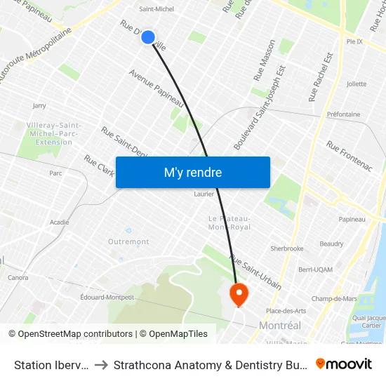 Station Iberville to Strathcona Anatomy & Dentistry Building map