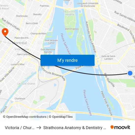 Victoria / Churchill to Strathcona Anatomy & Dentistry Building map