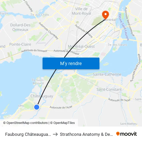 Faubourg Châteauguay (Wal-Mart) to Strathcona Anatomy & Dentistry Building map