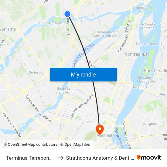 Terminus Terrebonne - Quai 5 to Strathcona Anatomy & Dentistry Building map