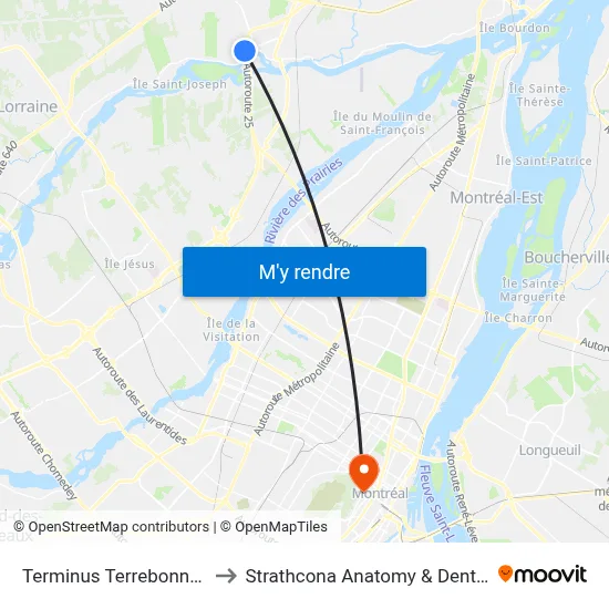 Terminus Terrebonne - Quai 11 to Strathcona Anatomy & Dentistry Building map