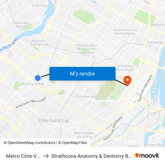 Métro Côte-Vertu to Strathcona Anatomy & Dentistry Building map