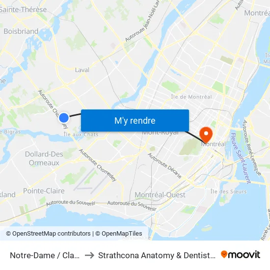 Notre-Dame / Clarendon to Strathcona Anatomy & Dentistry Building map