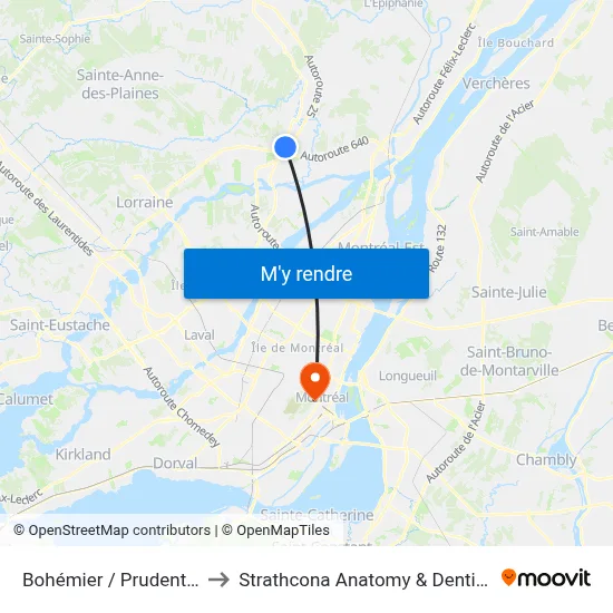 Bohémier / Prudent-Beaudry to Strathcona Anatomy & Dentistry Building map