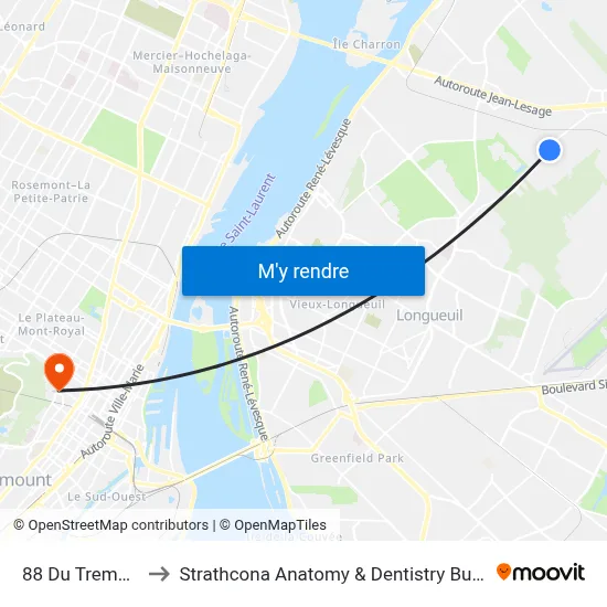 88 Du Tremblay to Strathcona Anatomy & Dentistry Building map