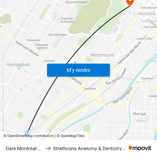 Gare Montréal-Ouest to Strathcona Anatomy & Dentistry Building map