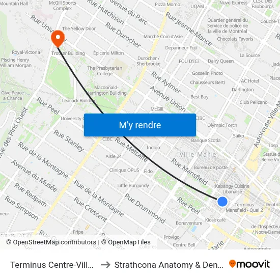 Terminus Centre-Ville - Porte 21 to Strathcona Anatomy & Dentistry Building map