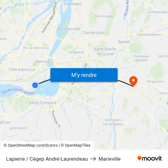 Lapierre / Cégep André-Laurendeau to Marieville map