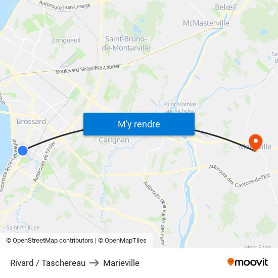 Rivard / Taschereau to Marieville map