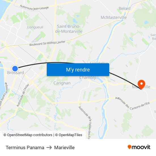 Terminus Panama to Marieville map